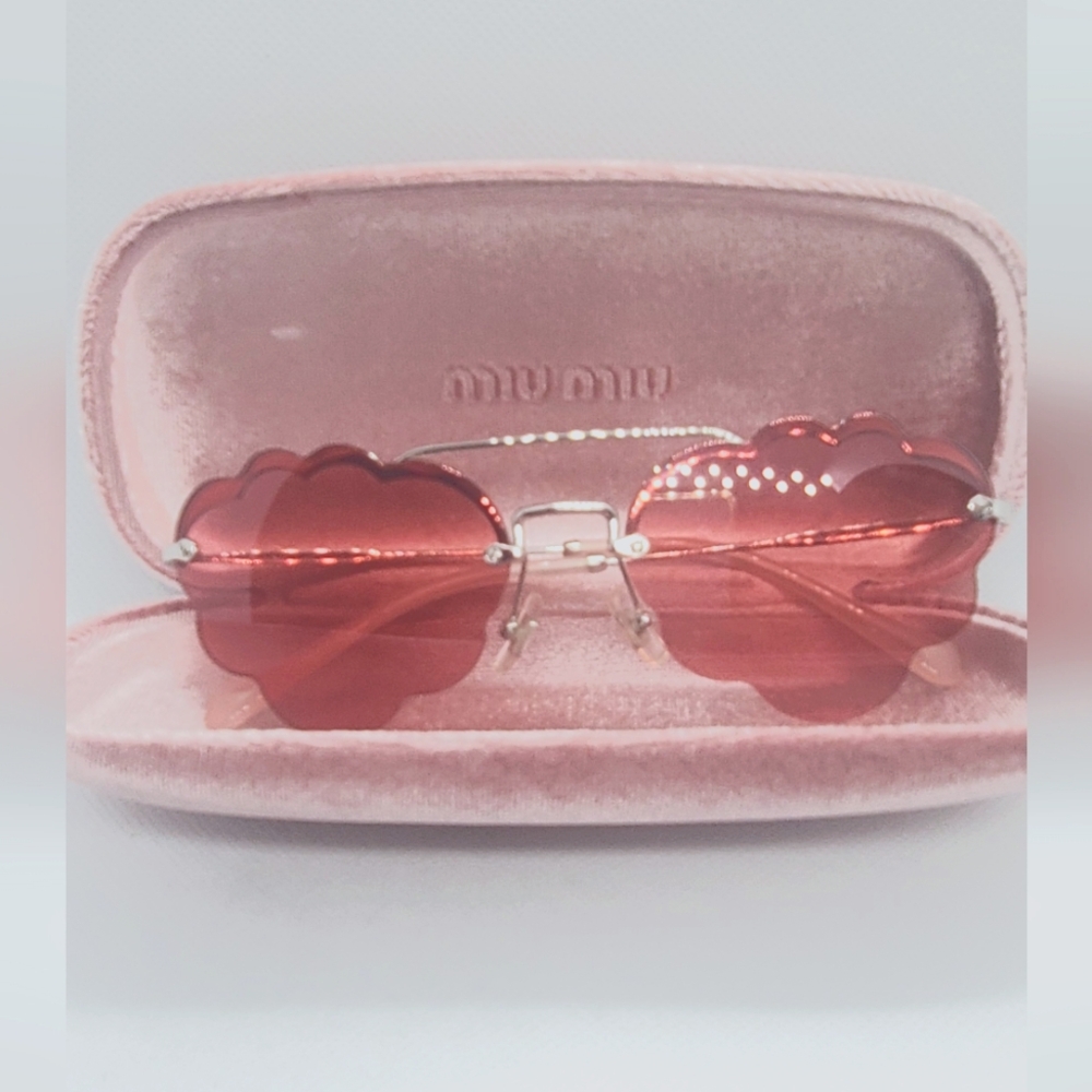 Miu Miu Pink Flower-Edge Rimless Sunglasses